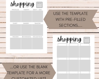 Liste d'épicerie imprimable, liste de courses, plan de repas, liste d'épicerie imprimable, modifiable, remplissable, minimaliste, épicerie hebdomadaire, planificateur de repas