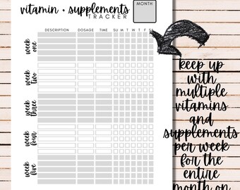 rastreador de vitaminas e suplementos, rastreador de suplementos, modelo de vitaminas, rastreador de vitaminas e suplementos para impressão, PDF preenchível, minimalista