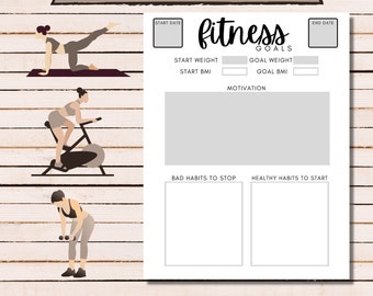 Rastreador de objetivos de fitness, registro de objetivos de fitness, planificador de fitness imprimible, planificador de fitness, organización, planificador imprimible, rellenable, minimalista