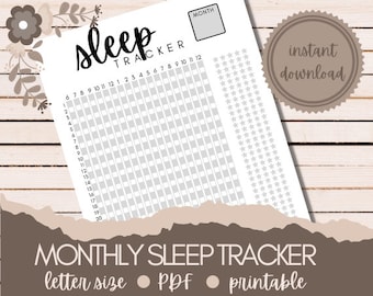 Monitor de sono para impressão, registro de sono, diário de sono, gráfico de sono, monitoramento mensal de sono, PDF instantâneo, download digital, minimalista, insônia