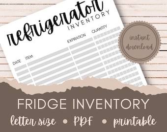 Printable Fridge Inventory Sheet, Refrigerator Tracking, Fridge Log, Kitchen Inventory, Digital Download, Instant Download PDF