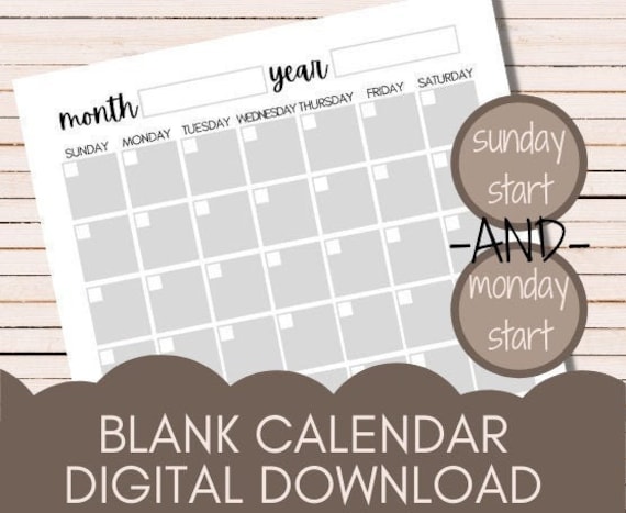printable blank calendar blank calendar template calendar etsy