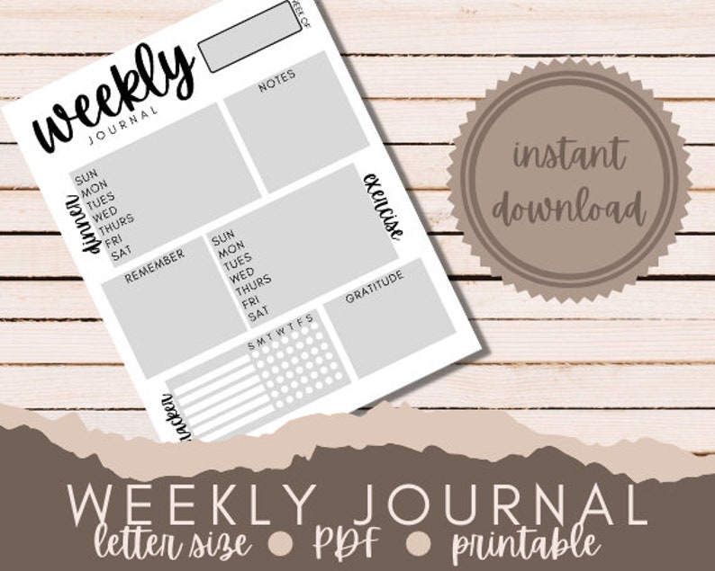 Weekly Planner Printable, One Week Journal, Weekly Calendar, Weekly ...