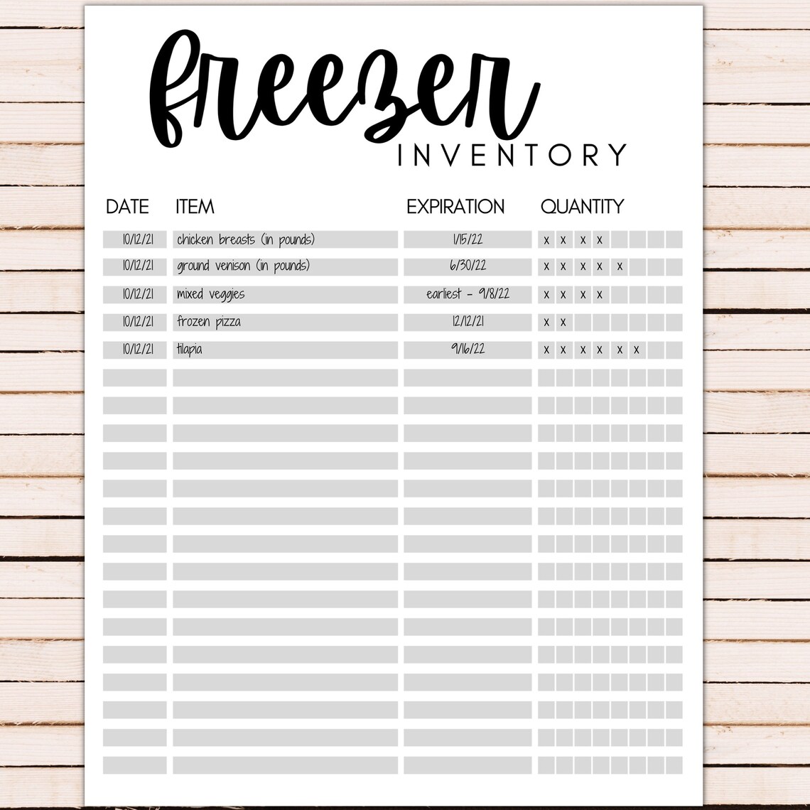 Printable Freezer Inventory Sheet, Freezer Tracking, Freezer Log ...