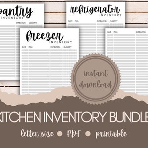 Druckbares Kücheninventar-Bogen, Vorratskammerinventar, Gefrierinventar, Kühlschrankinventar, Bundle, digitaler Download, Sofortiger Download PDF