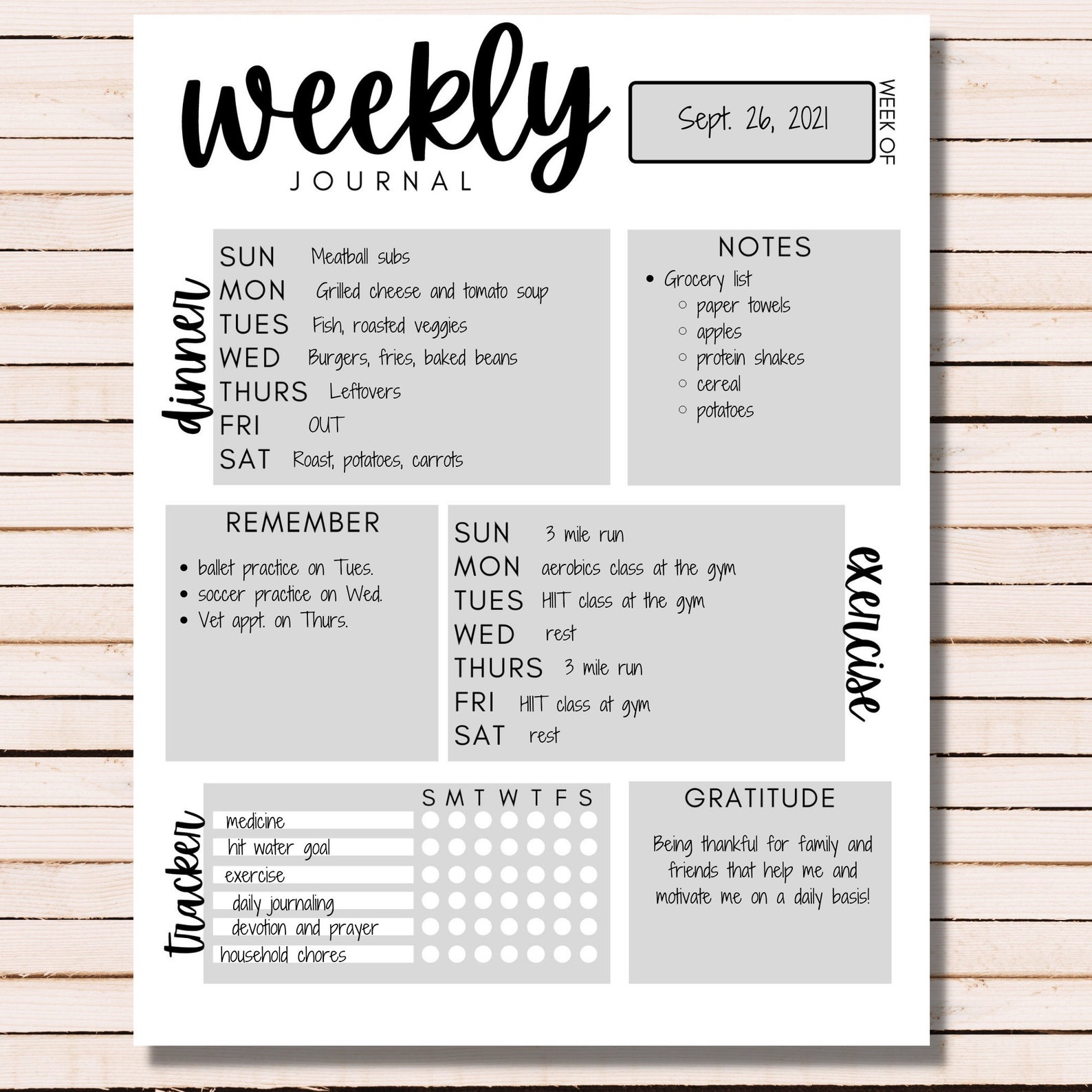 Weekly Planner Printable, One Week Journal, Weekly Calendar, Weekly ...