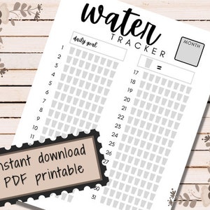 Printable Monthly Water Tracker, Water Log, Habit Tracker, PDF, Water Intake, Hydration Tracker, Digital Download, PDF, Minimalistic