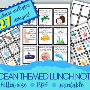 Note per il pranzo sull'oceano, note stampabili per il pranzo sulla spiaggia, scherzi per la scuola, note per il pranzo scolastico stampabili, download istantaneo, download digitale