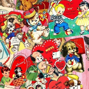 Biglietti di San Valentino vintage stampabili / biglietti di San Valentino retrò / download digitale di San Valentino / regali per lui e per lei / biglietto CANI, festa a tema CANI