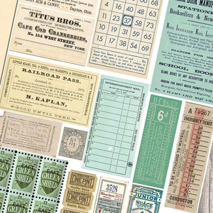 Afdrukbare advertenties voor vintage tickets | Neutraal + groen junkjournaalpakket | reis transport advertentie Ephemera digitale download groene stempel Etiketten JPG