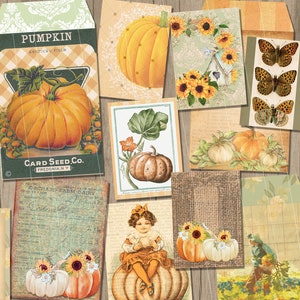 printable fall envelopes vintage ephemera junk journal kit fussy cuts digital download pumpkin pages Shabby Chic pumpkins papers folio paper