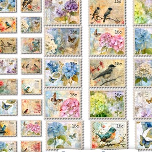 Francobolli falsi effimeri / Kit di diario vintage stampabile / Abbellimenti con timbri shabby chic con taglio preciso / Forniture per artigianato digitale