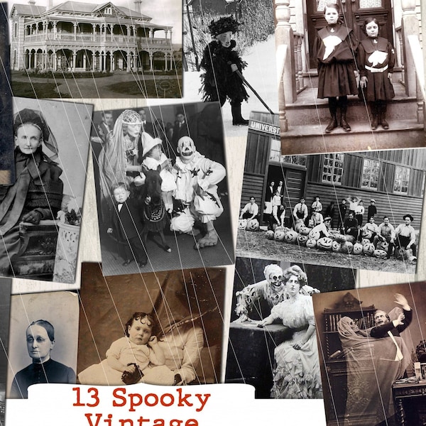 Vintage spooky photos, vintage, halloween, photo, black and white, photographs, printable, ephemera, digital, download, junk journal, kit