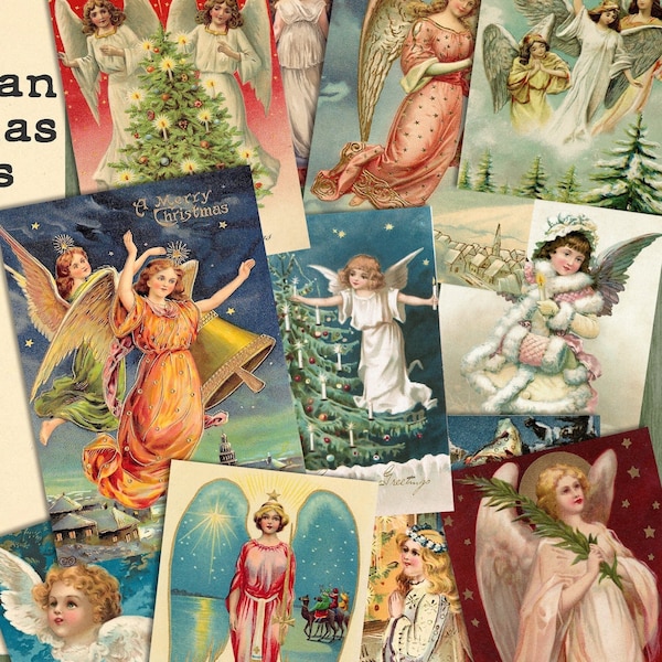 24 Stück Engel Karten, viktorianisch, Weihnachten, Engel, printable, Vintage, Ephemera, Packung, Engel, Karten, Urlaub, Karte, JPG, Planer, Verschönerung