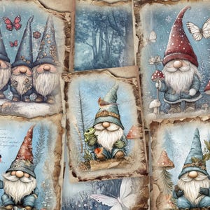 Páginas imprimibles de gnomos / Kit de diario de basura natural / Suministros de manualidades con gnomos del bosque caprichosos / Álbum de recortes del bosque JPG Descarga digital