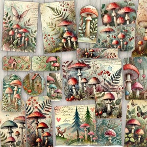 Pilze Junk Journal Kit | Druckbare Wald Ephemera Seiten | Pilz Fussy Schnitte | Woodland Papers Bastelbedarf Natur Digital Download