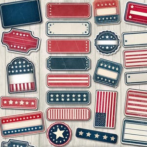 Afdrukbare ephemera van patriottische 4 juli | vintage junk journal kit Americana digitale download | vierde militaire Stars & Stripes USA-labels