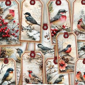 Etiquetas para presente de Natal para impressão com pássaros vintage | Presentes para ele e para ela | Etiquetas digitais de "para" | etiqueta para download instantâneo | papel de embrulho