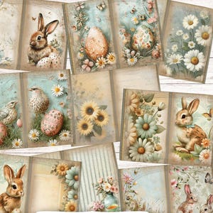 Cottage Osterpapiere Seiten | Vintage Junk Journal Kit zum Ausdrucken | Frühling Scrapbook Seite Papier shabby chic digital download Bastelbedarf