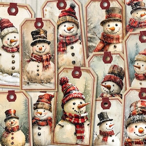 Etiquetas para presente de Natal para impressão Etiqueta de boneco de neve | Presentes para ele e para ela | Etiquetas digitais para download Etiqueta de boneco de neve para | Papel de embrulho para inverno