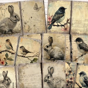 Altmodisches Ostern Junk Journal Kit | Druckbare Bunny Scrapbook Seiten | Vintage Frühling Neutrale Papiere | Bastelbedarf Digitaler Download