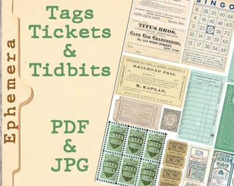 Printable Vintage Ephemera Neutral junk journal kit cottage digital download shabby chic fussy cuts papers pages tickets stamps ticket paper