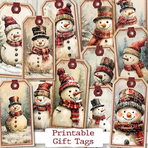 Christmas Snowman Digital Download — Gift Tags Printable Gifts Tag Labels —  Snowmen to from label — winter birthday wrap papers