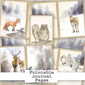 Woodland Winter Junk Journal Pages Papers Kit Printable Christmas neutral Nature Forest ephemera digital download scrapbook JPG paper page