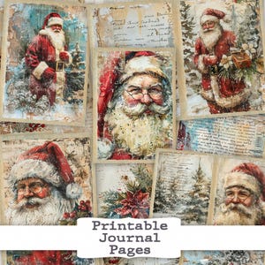 Vintage Santa Claus Junk Journal Kit Printable Christmas Scrapbooking Pages Papers scrapbook paper ephemera page digital download merry page