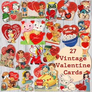 Vintage Valentines retro printable cards Valentine’s Day card kitsch valentine digital download craft DIY gifts her gift him ephemera papers