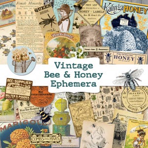 Vintage Bee Ephemera Digital Download Bees printable junk journal kit Honey Labels floral fussy cuts shabby chic Pages Papers cottagecore
