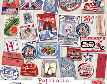 Vintage patriotic ephemera printable junk journal kit fourth 4th of July usa 250 retro Americana digital download paper red white blue pages