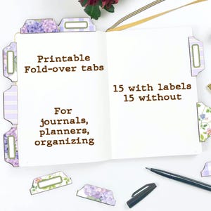 Floral page tabs planner tab dividers folder divider labels digital download junk journal kit