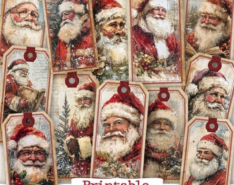 Santa Claus Digital Gift Tags Vintage Christmas Labels digital download wrapping paper merry printable