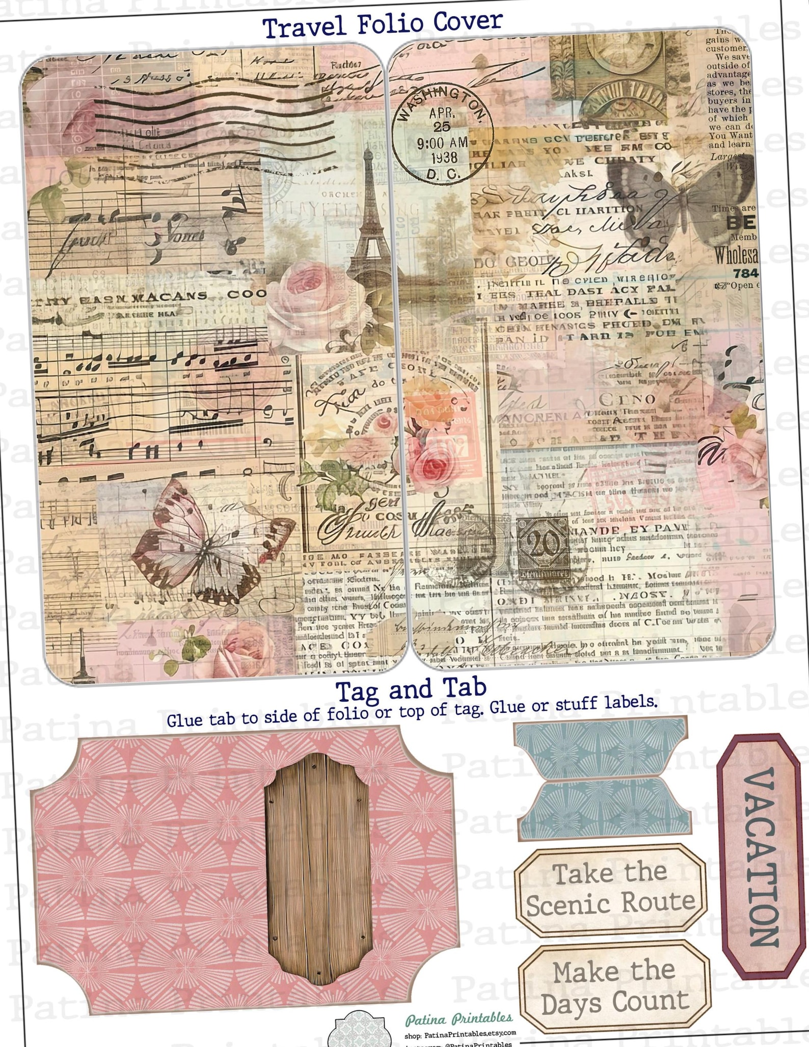 Ephemera Folio Junk Journal Kit Vintage Travel Digital Download Paper ...