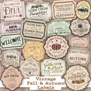 Fall Labels printable ephemera Junk Journal kit Vintage autumn instant digital download papers tags Signs Words rustic paper embellishments