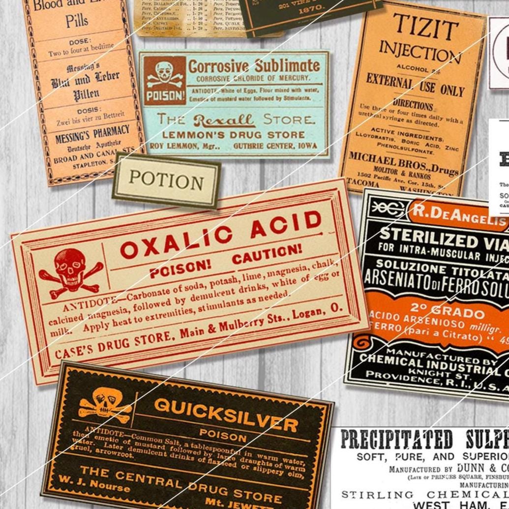 Poison Help Label Vintage Halloween Poison Labels Printable Retro Ephemera Digital ...