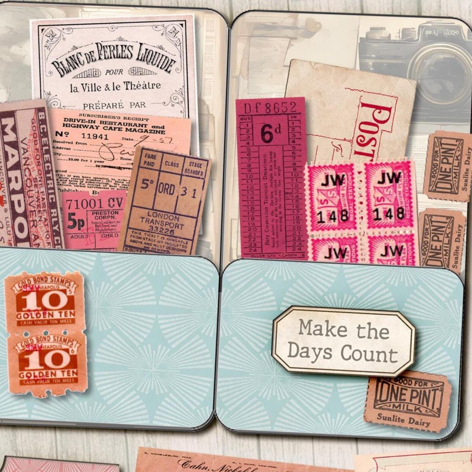 Ephemera Folio Junk Journal Kit Vintage Travel Digital Download Paper ...