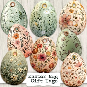 Etichette regalo stampabili per uova di Pasqua / Etichette regalo con download digitale / Etichette primaverili da inviare / Regali per lei e per lui / Effimere vintage con taglio elaborato JPG