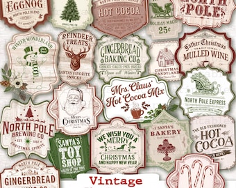 Vintage Christmas Gift Tags Digital Paper Labels Ephemera download junk journal kit scrapbook pages