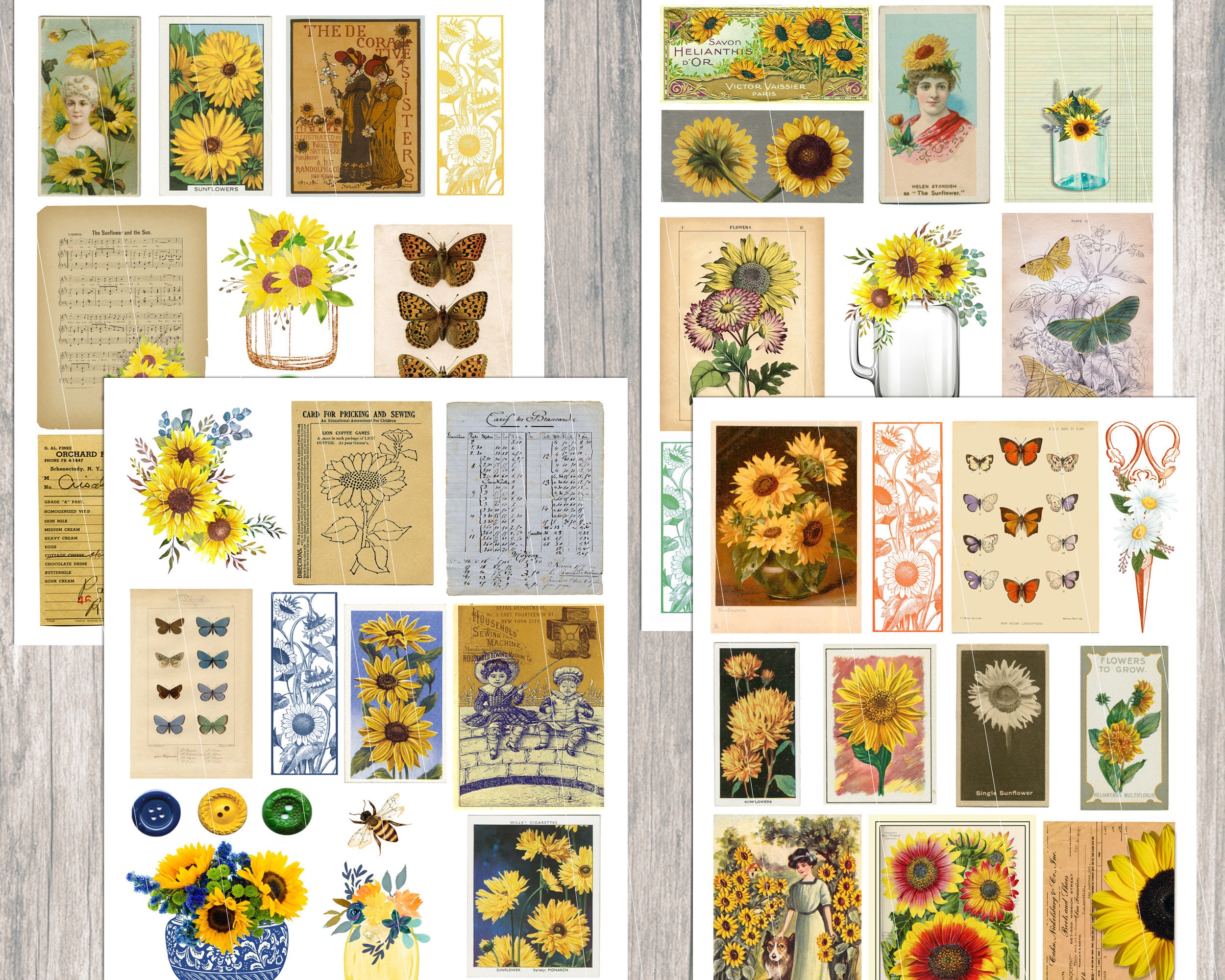 Sunflower Autumn Ephemera Printable Vintage Sunflowers Floral Junk ...