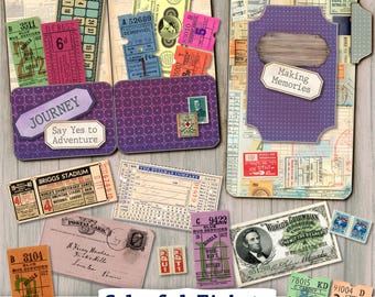 Vintage Travel Folio Kit Tickets Ephemera Printable Gift Pockets ticket digital download shabby chic gifts junk journal scrapbook page craft