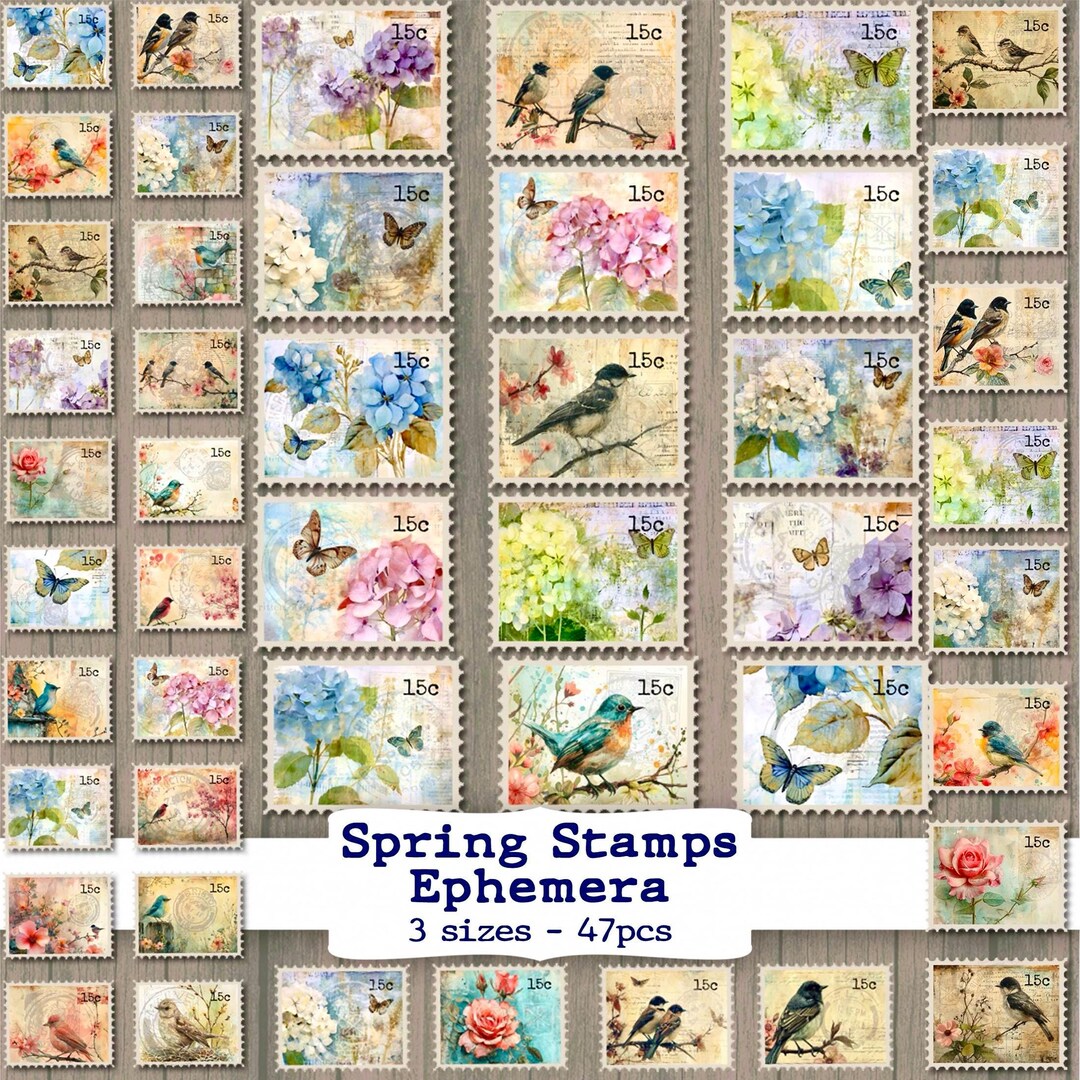 Printable Easter Ephemera | Faux Vintage Stamps | Spring Fussy Cut Pack ...