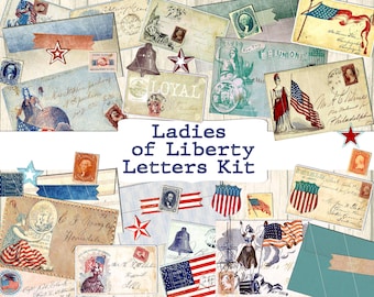 Vintage Patriotic Printable Ephemera Junk Journal Kit fussy cuts journaling papers pages digital download fourth 4th of july cards craft