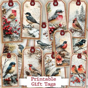Birds Gift Tags digital download Christmas Gift Tag Labels printable bird wrap paper label