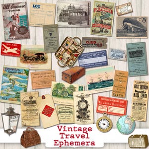 Vintage Travel Ephemera junk journal kit digital download vacation clip art papers scrapbooking tickets maps collage fussy cuts paper crafts