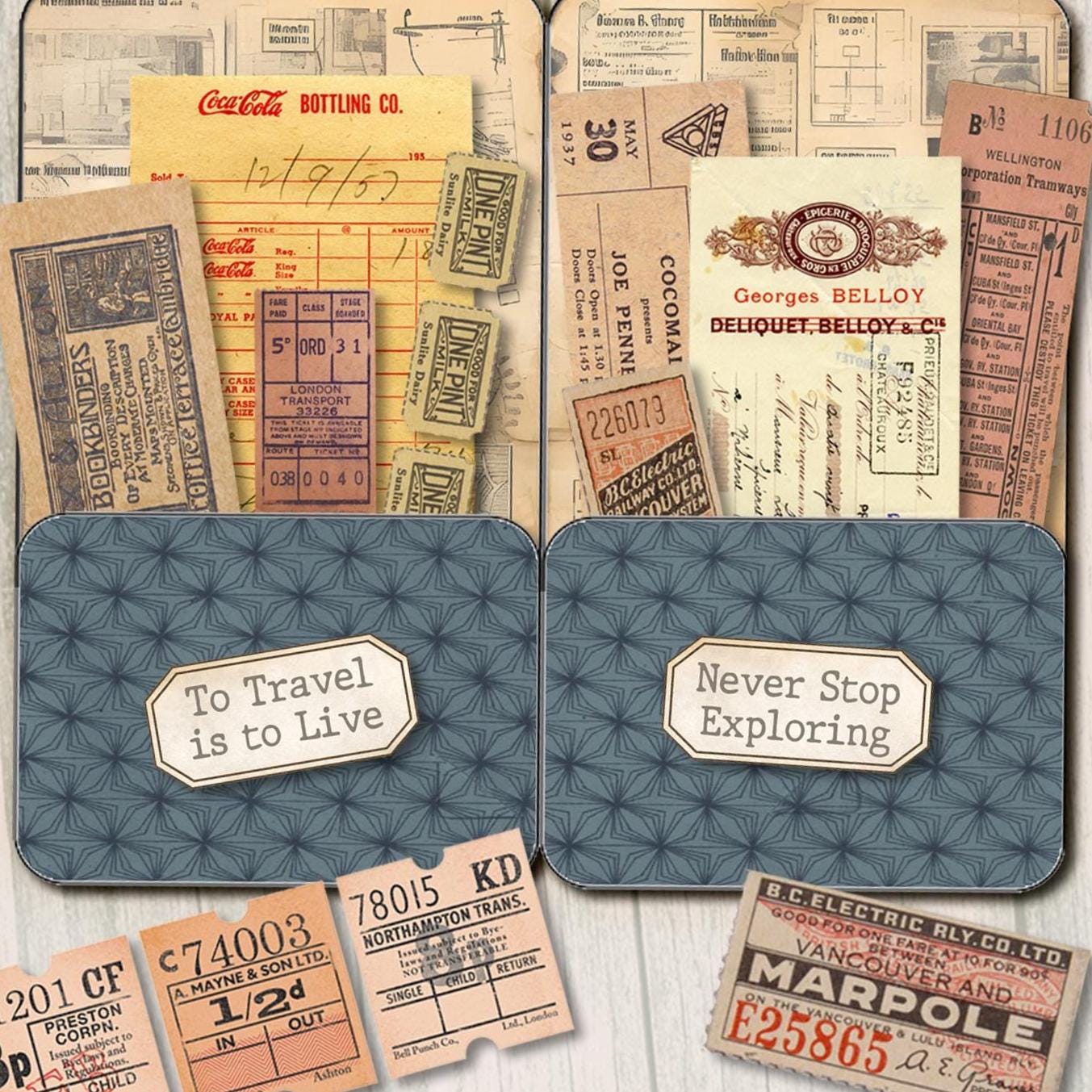 Vintage Travel Folio Digital Download Junk Journal Kit Vintage Ephemera ...