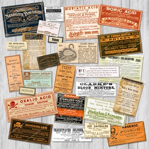 Vintage Halloween Poison Labels Printable Retro Ephemera digital download Junk Journal Kit Potion Label Scrapbook Crafts Papers Paper Craft