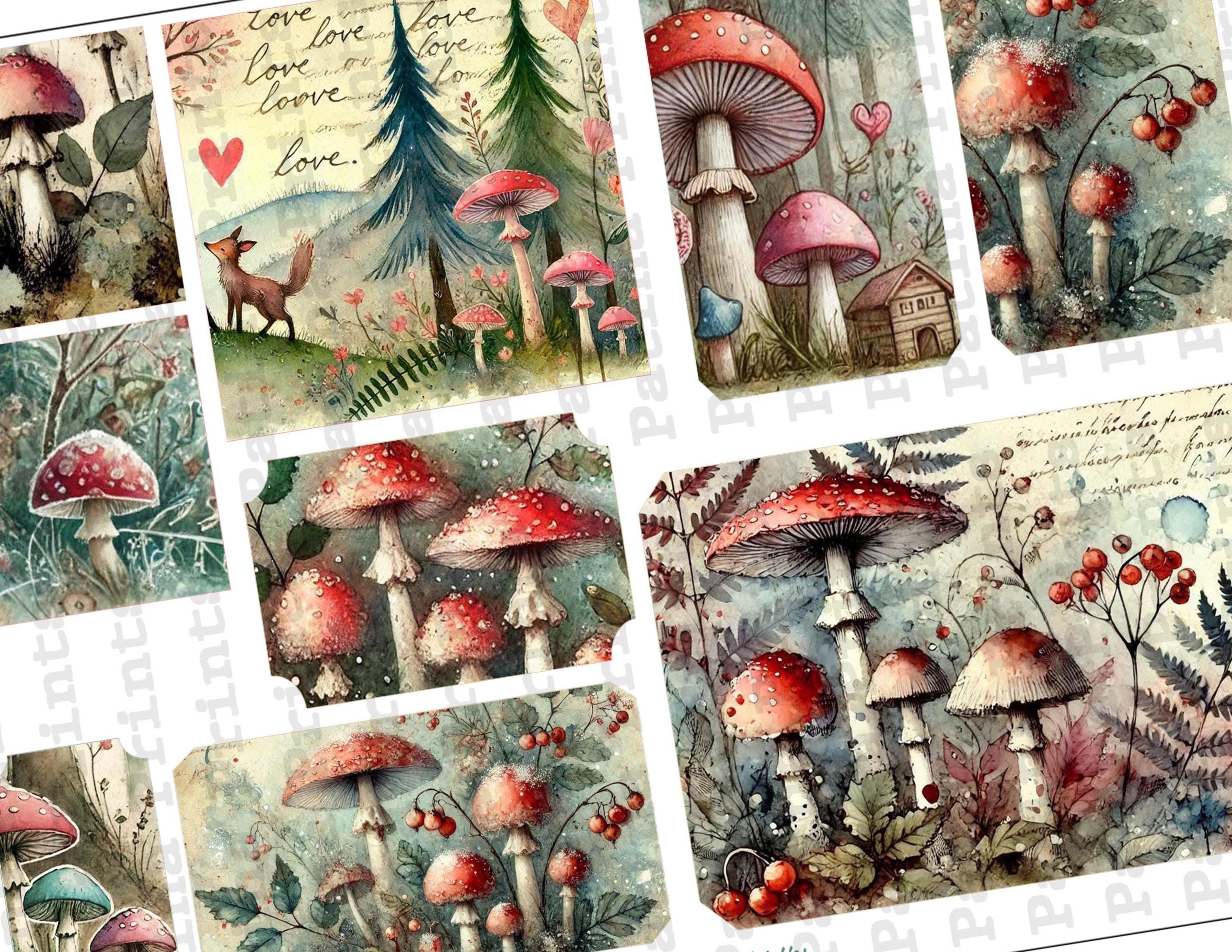 Mushrooms Digital Ephemera Papers Mushroom Junk Journal Kit Scrapbook ...
