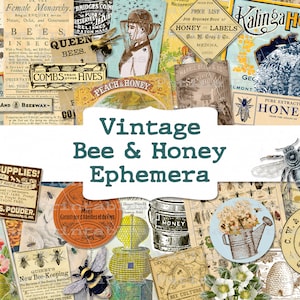 vintage ephemera pack, vintage, summer, ephemera, honey, bee, printable, spring, junk journal, kit, labels, bundle, pack, embellishments